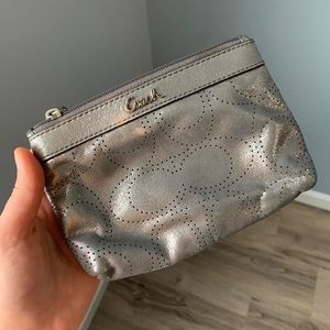 Grey Shimmer Coach Wristlet